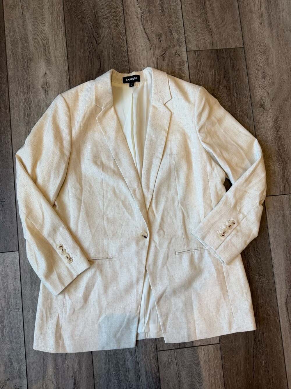 Express Linen Blend Blazer Size L White Neutral Single Button